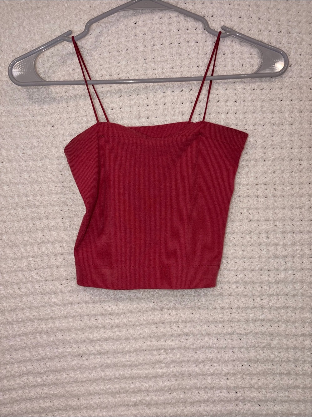 American Eagle Outfitters Red Ribbed Spaghetti Strap Crop Top